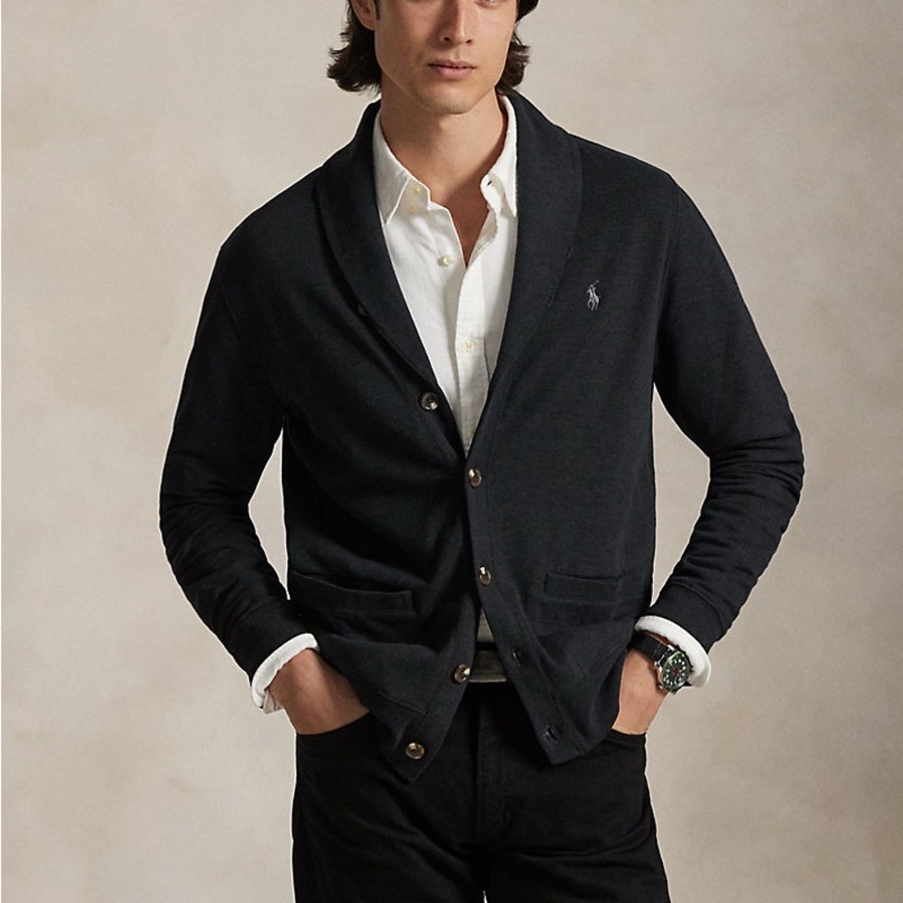 Polo Ralph Lauren Men Black Shawl-collar jersey cardigan - Size Medium - NTW - Picture 11 of 14
